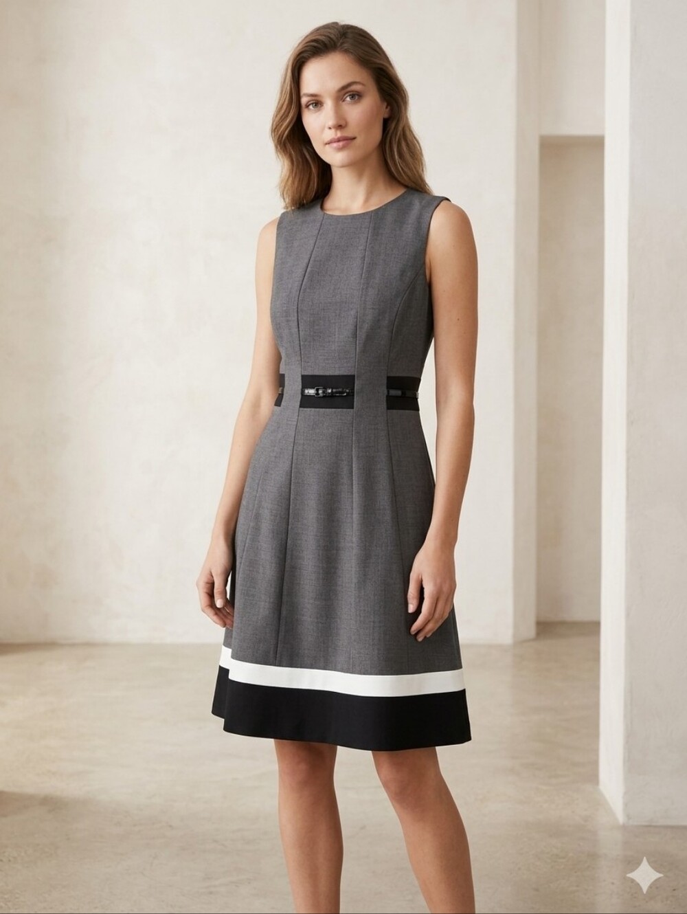 Calvin Klein Grey Colorblock Sleeveless Fit Flare Dress 6